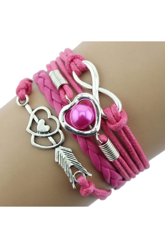 1Pcs Boho Bracelets Woven Leather Multi-Layer Wrap Bracelet Heart Shape Inlaid Rhinestone Stackable Fashion Women Bracelet Jewelry