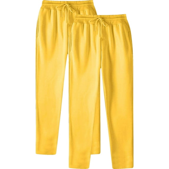 Wioihee 2PC Men's Lightweight Sweatpants Loose Fit Open Bottom Mesh Athletic Pants with Pockets Yellow 6(M)