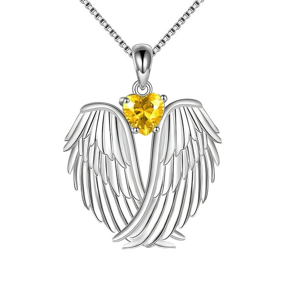 Wioihee Angel Wings Necklace Funny Lovely 925 Sterling Silver Rhinestone Hug Guardian Pendant Necklace for Women Jewelry