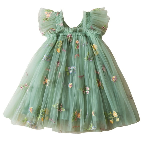 Wioihee Baby Girls Layered Tulle Dress, Sleeveless Princess Tutu Dress with Back Butterfly,Strap Mesh Fluffy Flower Casual Sundress Green 6 Months