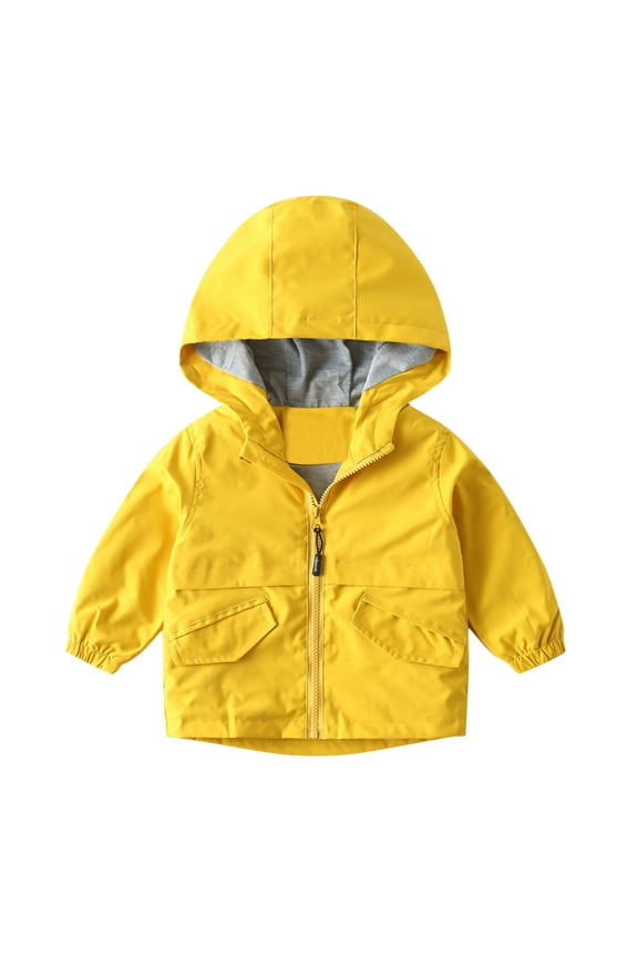 Boys Girls Hooded Rain Jacket Light Windbreaker Yellow 7 Years
