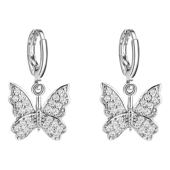 Wioihee Butterfly Hoop Dangling Earrings for Women, Crystal Rhinestone Earrings for Women Hypoallergenic Free Cute Charms Dangling Earring Dainty Wedding Birthday Jewelry Gift