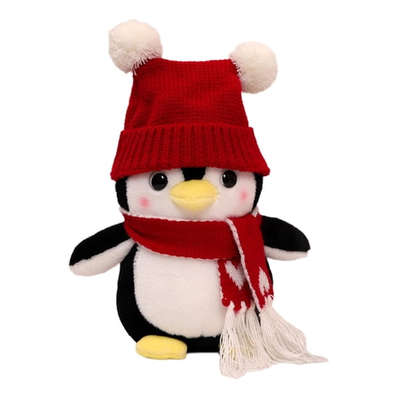 Wioihee Christmas Penguin Plush Figurine Soft Stuffed Holiday Decoration for Tabletop, Xmas Gift for Kids Red