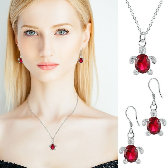 Wioihee Under $2.00 Crystal Turtle Pendant Necklace Earring Set for Women Cute Animal Sea Turtle Clavicle Necklace Drop Earrings Jewelry Set