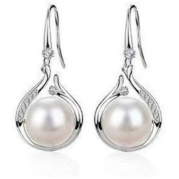 Wioihee Under $2.00 Pearl Jewelry Set for Women Adjustable Dainty Pearl Pendant Necklace Pearl Dangle Earrings Wedding Pearl Silvery Jewelry Set