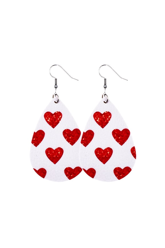 Valentine's Day Leather Earrings for Women Lightweight Faux Leather Teardrop Dangle Earrings Heart-Shaped Print Drop Earrings Set Valentine Day Gift
