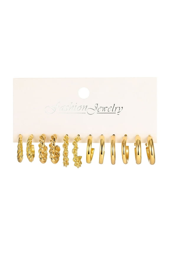 Clearance Under $2.00 6Pairs Gold Hoop Earrings Set for Women Multipack, Dangle Statement Earrings Pack, Chunky Hoops Jewelry