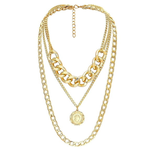 Wioihee Chunky Gold Necklace Lock Padlock Locket Pendant Coin Curb Chain Layering