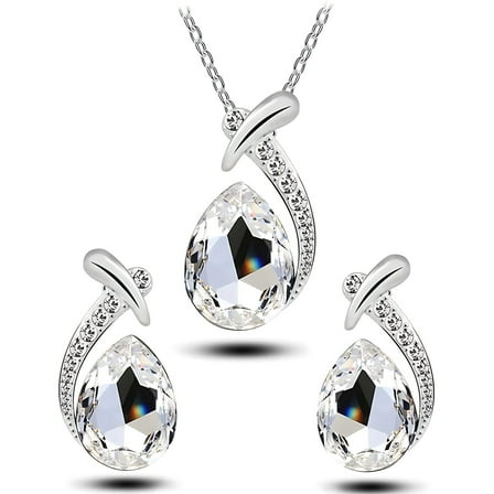 Wioihee Clearance Under $2.00 Crystal Jewelry Set, Birthstone Pendant Necklace Drop Dangle Earrings for Women