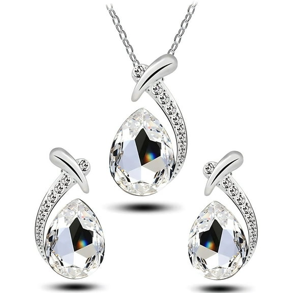 Wioihee Clearance Under $2.00 Crystal Jewelry Set, Birthstone Pendant Necklace Drop Dangle Earrings for Women