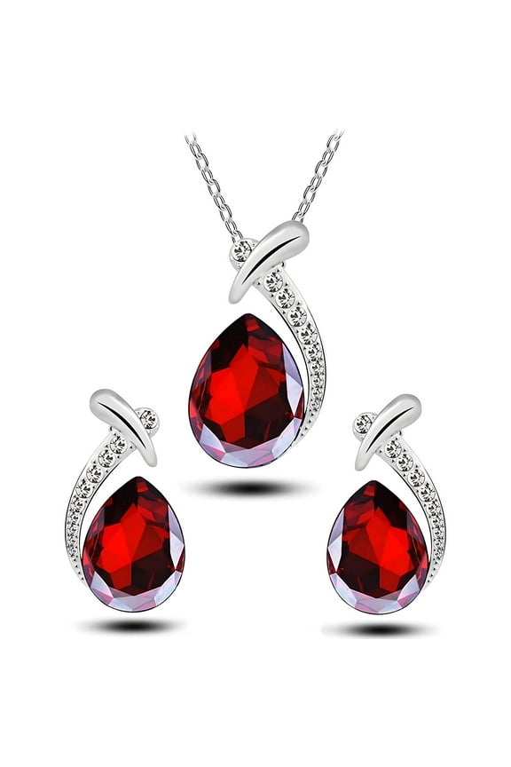 Clearance Under $2.00 Crystal Jewelry Set, Birthstone Pendant Necklace Drop Dangle Earrings for Women