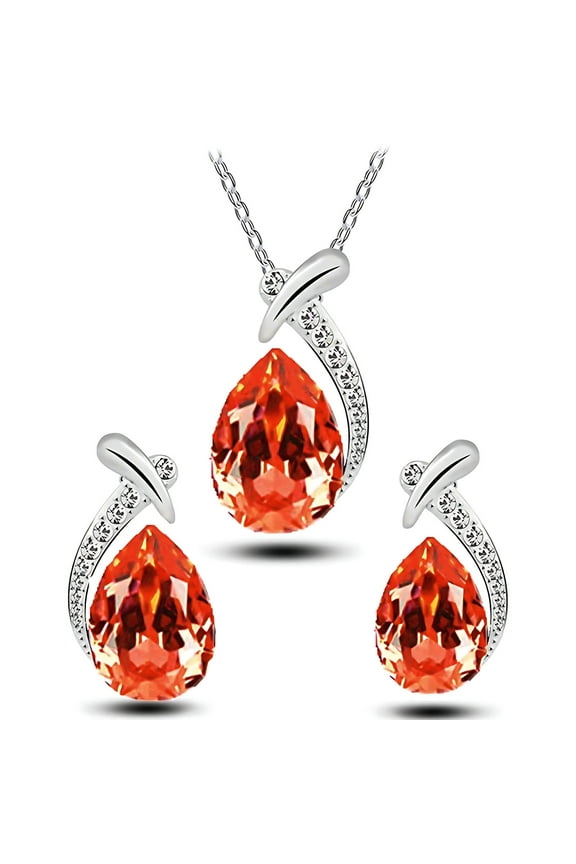 Clearance Under $2.00 Crystal Jewelry Set, Birthstone Pendant Necklace Drop Dangle Earrings for Women