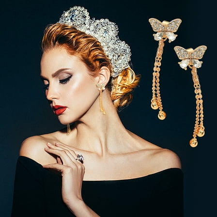 Wioihee Under $2.00 Elegant Crystal Tassel Pendant Earrings Women Shiny Rhinestone Earring