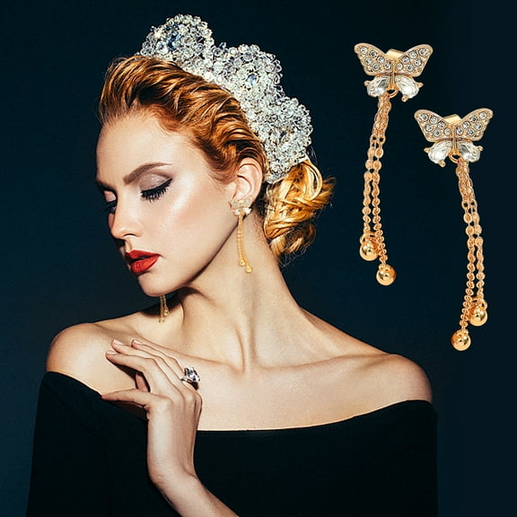 Wioihee Under $2.00 Elegant Crystal Tassel Pendant Earrings Women Shiny Rhinestone Earring