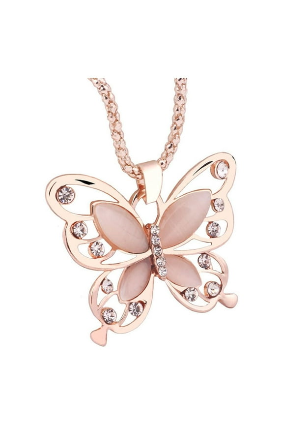 Clearance Under $2.00 Fashion Women Rose Gold Opal Pendant Long Chain Necklace Jewelry Valentine's Day gift