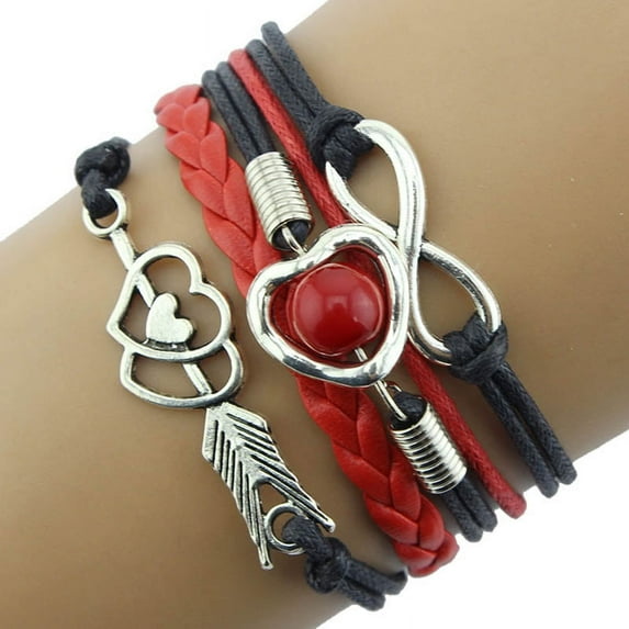 Wioihee Clearance Under $2.00 Heart Pearl Friendship Antique Leather Bracelet Valentine's Day gift