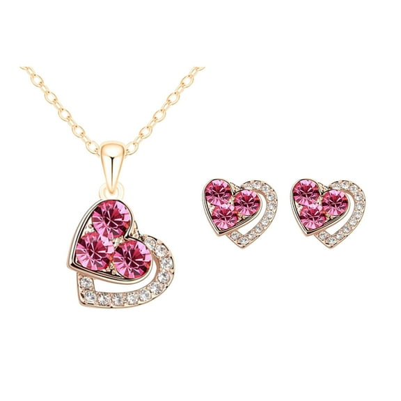 Wioihee Clearance Under $2.00 Ladies Fashion Rose Heart Diamond Pendant Necklace Mother's Day Gift Jewelry Valentine's Day gift