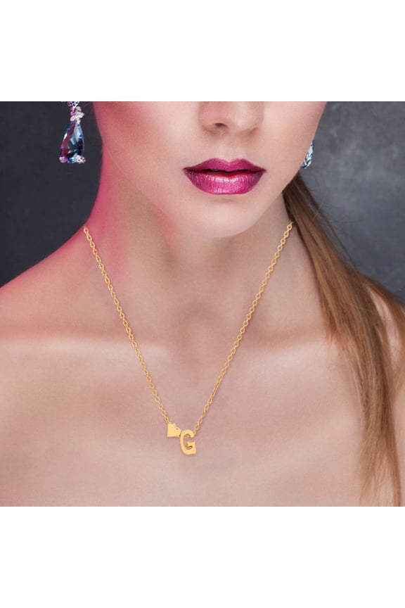 Under $2.00 Mini Jewelry A to Z Letter Tiny Love Heart Initial Choker Necklace for Women Personalized Name Charm Silver