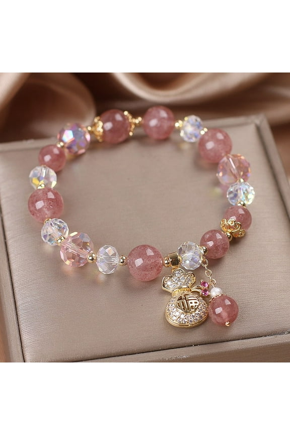 Under $2.00 Natural Pinkcrystal Bracelet Women's Retro Bracelet Bracelet
