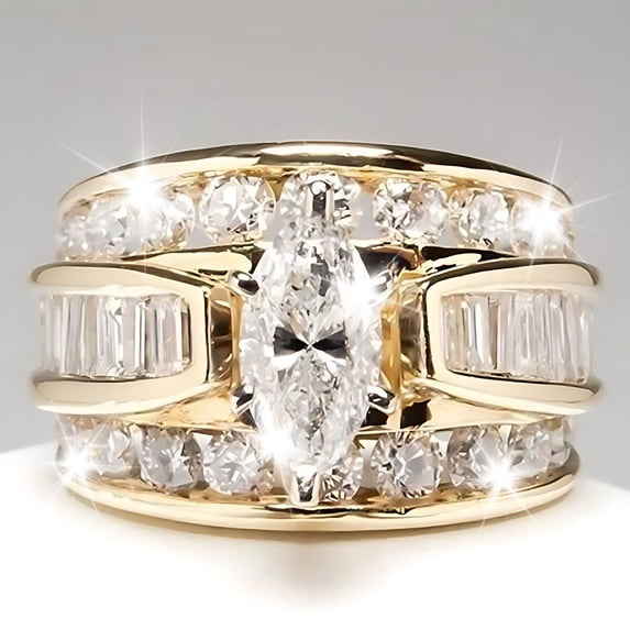 Wioihee Under $2.00 Plated Chunky Ring Pear Shaped Zirconia Wedding Ring for Women,Engagement Ring for Women