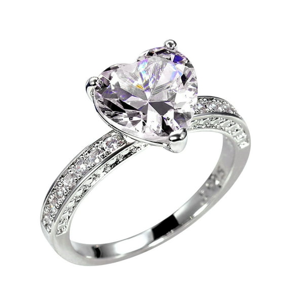 Wioihee Clearance Under $2.00 Wedding Ring Inlaid with Heart-shaped Diamond Zircon Ring Women's Engagement Jewelry