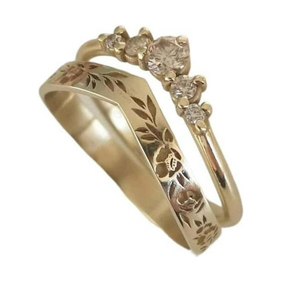 Wioihee Under $2.00 Wedding Set, Vintage Style Floral Band Paired Diamond, Elegant Wedding,Anniversary Gift for Her