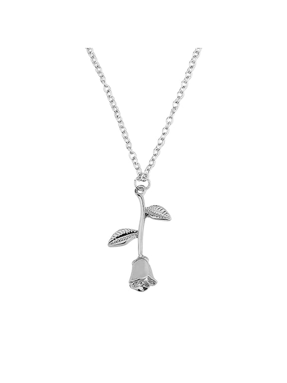 Clearance Under $2.00 Women Rose Necklace Rose Flower Pendant Necklace Neck Chain Jewelry Valentine's Day gift