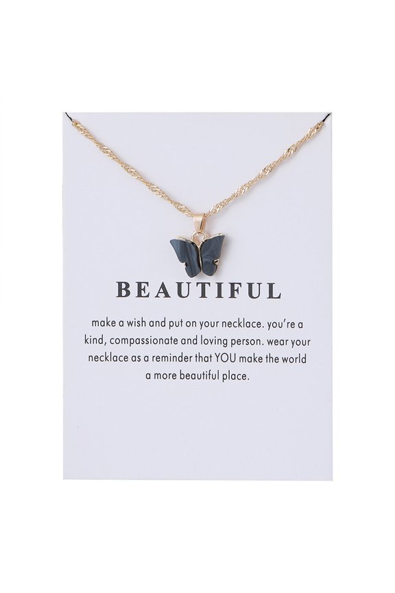 Colorful Acrylic Butterfly Pendant Necklace Bohemian Adjustable Retro Card Clavicle Chain Insect Animal Necklace for Women Friend Friendship Party Jewelry Gift