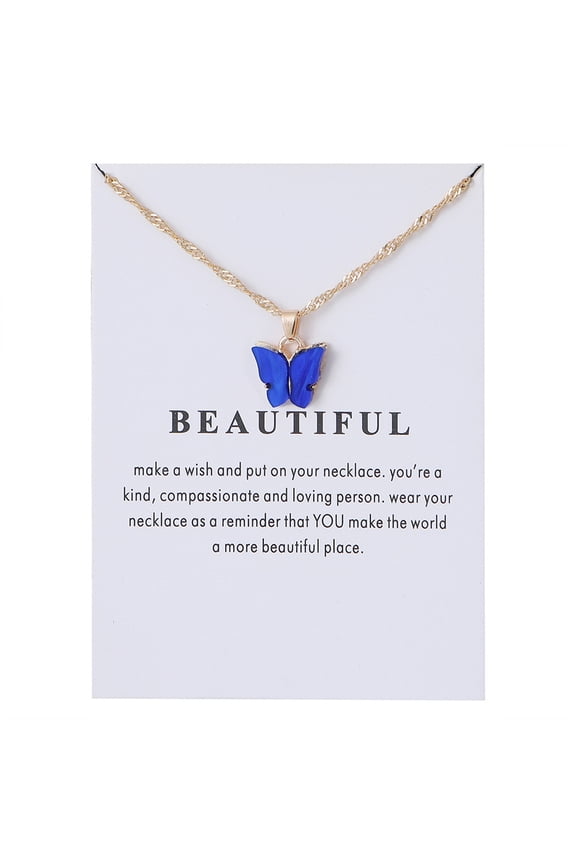 Colorful Acrylic Butterfly Pendant Necklace Bohemian Adjustable Retro Card Clavicle Chain Insect Animal Necklace for Women Friend Friendship Party Jewelry Gift