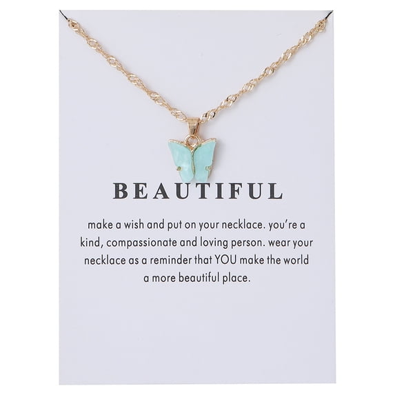 Wioihee Colorful Acrylic Butterfly Pendant Necklace Bohemian Adjustable Retro Card Clavicle Chain Insect Animal Necklace for Women Friend Friendship Party Jewelry Gift