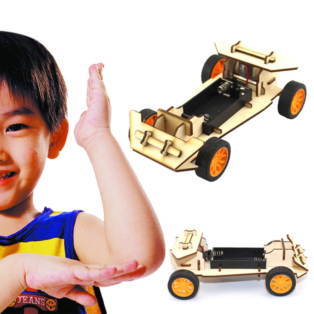 Wioihee Diy Car Kit Children Educational Gadget Hobby Wooden Toy