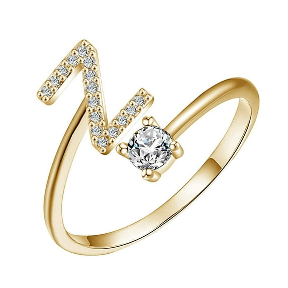 Wioihee Exquisite Fashion 26 English Alphabet Style Ring Letter Fashion Copper Ring for Christmas gift