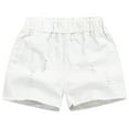 thumbnail image 1 of Wioihee Girl's Mid Rise Ripped Raw Hem Distressed Frayed Straight Leg Jean Elastic Waist Denim Shorts with Pocket White 12 Years, 1 of 5