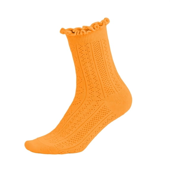 Wioihee Girls Ruffle Trim Crew Socks, Hollow‑Out Breathable Scalloped Wavy Edge Princess Mid‑Calf Socks, Solid‑Color Lightweight Socks
