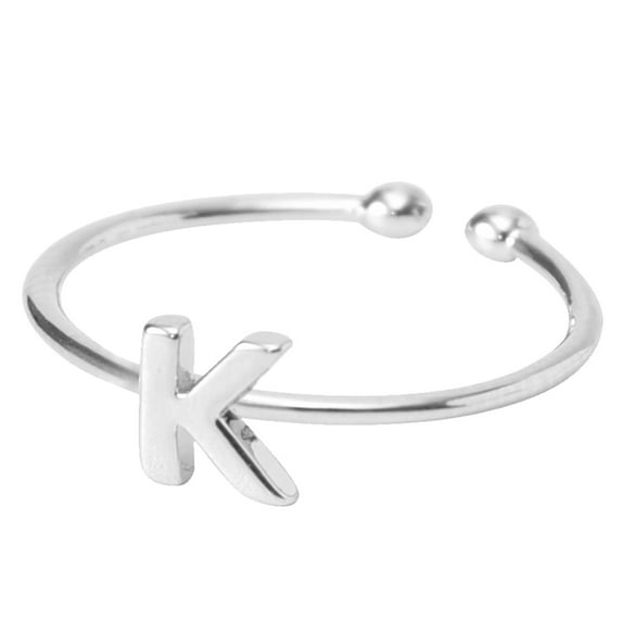 Wioihee Heart Initial Ring for Women - Silver Rose Gold Plated Capital Letter Stackable Rings - Adjustable Alphabet Jewelry Gifts