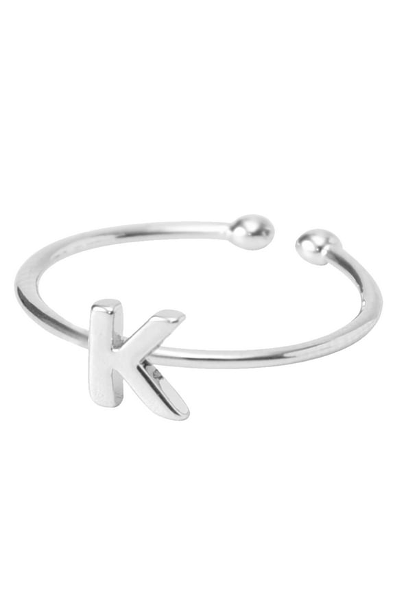 Heart Initial Ring for Women - Silver Rose Gold Plated Capital Letter Stackable Rings - Adjustable Alphabet Jewelry Gifts