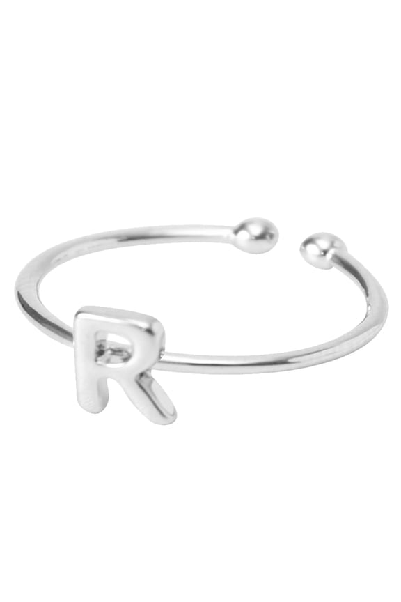 Heart Initial Ring for Women - Silver Rose Gold Plated Capital Letter Stackable Rings - Adjustable Alphabet Jewelry Gifts