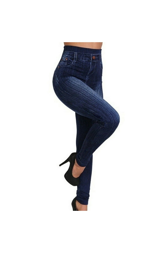 Jean Leggings Jeggings for Women High Waist Tummy Control with Back Pockets Skinny Stretchy Denim Fake Jean Dark Blue-A XXXL