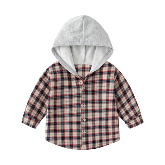 Wioihee Kids Toddler Boys Girls Warm Sherpa Lined Plaid Flannel Shirt Jacket,Button Down Hooded Sweatshirt Wine 3 Years