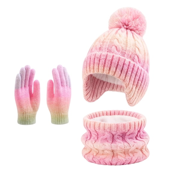Wioihee Kids Winter Hat Gloves Scarf Set,Children Hats Beanie with Pom Knit Neck Warmer Gaiter Mittens Fleece Lined Set