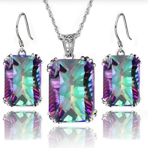 Wioihee Ladies Colored Crystal Earrings Necklace Set for Christmas gift