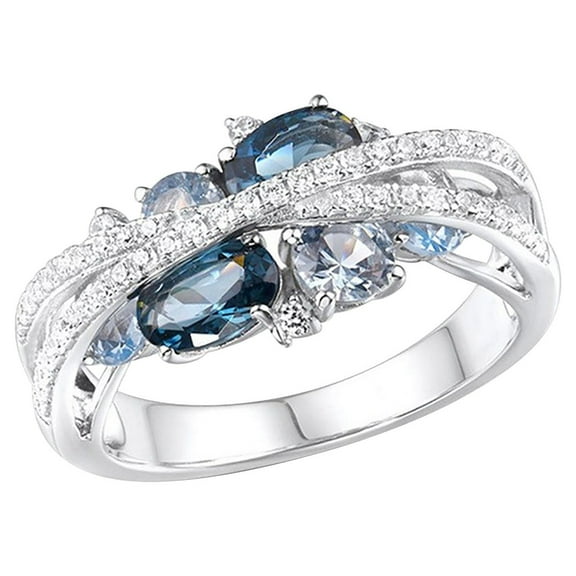 Wioihee Ladies Diamond Heart-Shaped Female Blue Jewelry