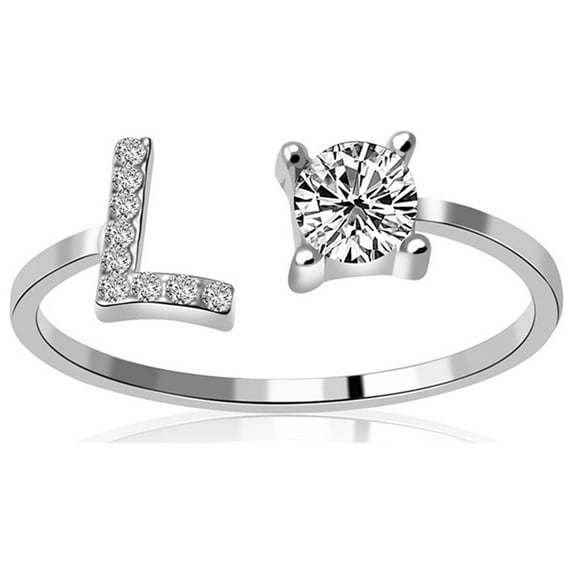 Wioihee Ladies' jewelry Initial Letter Ring for Women Silver Stackable Alphabet Rings with Initial Adjustable Crystal Inlaid Initial Rings Gifts Above