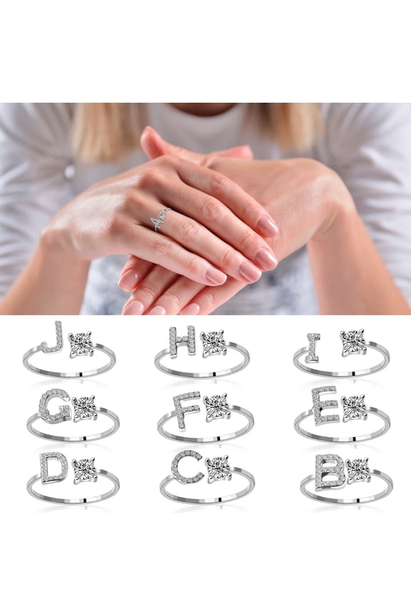 Ladies' jewelry Initial Letter Ring for Women Silver Stackable Alphabet Rings with Initial Adjustable Crystal Inlaid Initial Rings Gifts Above