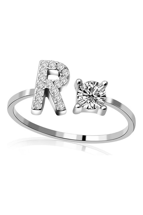 Ladies' jewelry Initial Letter Ring for Women Silver Stackable Alphabet Rings with Initial Adjustable Crystal Inlaid Initial Rings Gifts Above