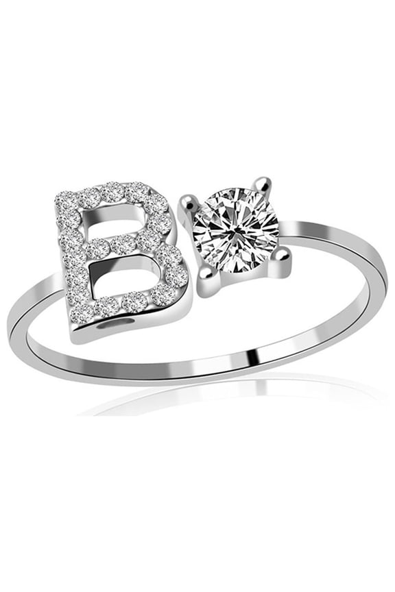 Ladies' jewelry Initial Letter Ring for Women Silver Stackable Alphabet Rings with Initial Adjustable Crystal Inlaid Initial Rings Gifts Above