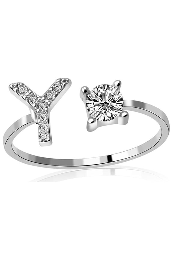Ladies' jewelry Initial Letter Ring for Women Silver Stackable Alphabet Rings with Initial Adjustable Crystal Inlaid Initial Rings Gifts Above