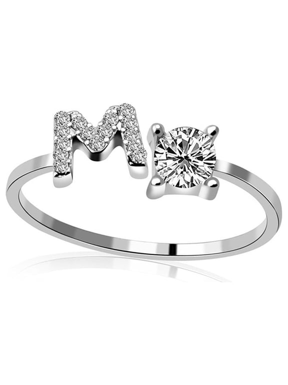 Ladies' jewelry Initial Letter Ring for Women Silver Stackable Alphabet Rings with Initial Adjustable Crystal Inlaid Initial Rings Gifts Above