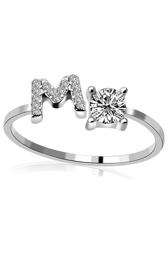Ladies' jewelry Initial Letter Ring for Women Silver Stackable Alphabet Rings with Initial Adjustable Crystal Inlaid Initial Rings Gifts Above
