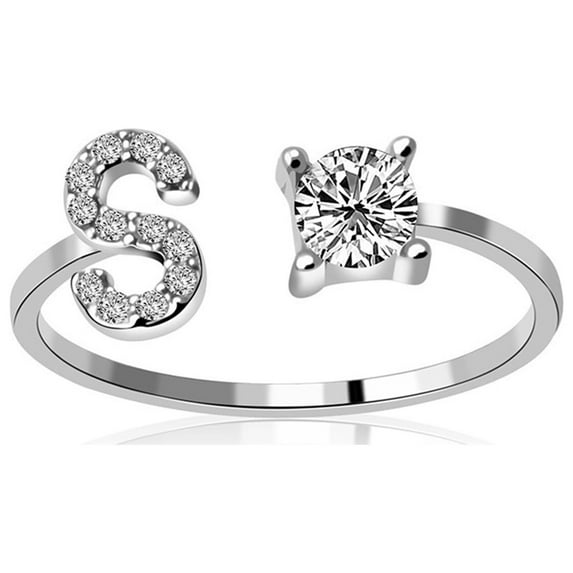Wioihee Ladies' jewelry Initial Letter Ring for Women Silver Stackable Alphabet Rings with Initial Adjustable Crystal Inlaid Initial Rings Gifts Above